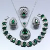 Conjunto de joyería de gota de agua para mujer, de Plata de Ley 925, pendientes de circonio verde, anillo, collar, pulsera colgante, caja de regalo Z119, 4 Uds.