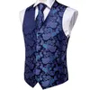 Fast Shipping Men's Classic Purple Blue Paisley Silk Jacquard Waistcoat Vest Handkerchief Cufflinks Party Wedding Tie Vest Suit Set MJ-0104