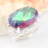 Luckyshine Wesela Biżuteria Błyszczy Rainbow Oval Ogień Mystic Topaz Gemstone Silver Unisex Lovers Biżuteria US Rozmiar 7-9