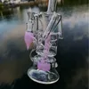 10 pollici Fab Glass Bongs Bongs Turbine Perc Doppio Recycler Porpora inebriante Olio di vetro DAB Rigs Tornado Bong Acqua Tubi HR319