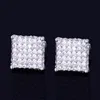 New 8mm Square Stud Earring for Men and Women's Charm Ice Out CZ Stone Rock Street 18k Gold Plated Silver Color