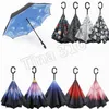 새로운 인쇄 우산 밝은 비오는 우산 C 손잡이 겹켜 안을 가진 반전 접히는 거꾸로 한 우산 방풍 우산 5063