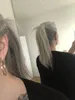 Långt salt och peppar väv Grå Ponny svans Hårstycke Wraps Humain Semi Half Braid Frisyr på handledning Kvinnor Hårbulle Updo Chignon Extension