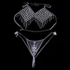 Stonefans Färgglada Crystal Bralette Underkläder Body Chain Set för kvinnor Sexig Bling Strass BH och stringtrosa Smycken Party Present T200508
