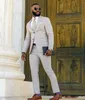 Fashion Beige Groom Tuxedos Notch Lapel Slim Fit Groomsmen Wedding Tuxedos Popular Men Formal Prom Jacket Blazer Suit(Jacket+Pants+Tie) 1268
