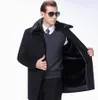 Veste en laine d'âge moyen long revers col en poils de lapin Vêtements mode homme cachemire de haute qualité couleur pure long manteau en laine