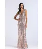 Femmes soirée Maxi robe Sexy col en V sans manches dos nu Sequin doré longue robe été robe de soirée Vestidos robe femme