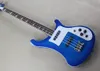 Blue Body 4 Strings Electric Bass Guitar with 2 Pickups,White Pickguard,Chrome Hardware,Can be customized