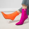 2020 Yeni Varış Kadın Ayak Bileği Çizmeler Karışık Renkler Elastik Çorap Çizmeler Zip Şeffaf Takozlar Parti Elbise Ayakkabı Kadın
