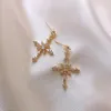 KOFSAC Fashion 925 Silver Stud Earrings For Women Jewelry New Shining Crystal Cross Gold Earrings Lady Anniversary Accessories