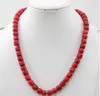 Noué à la main pierre naturelle corail rouge 8-10mm chaîne de collier de perles de boulier irrégulière 18 "bijoux de mode