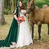 Hunter Green Velvet Wedding Cloak 2020 Wood Hood Lace Applique Long Bridal Bolero Wrap Wedding Cape Accessories6954848