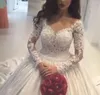 멋진 아름다운 화이트 라인 레이스 웨딩 드레스 아랍어 빈티지 공주 긴 소매 국가 스타일의 신부 가운 맞춤 플러스 Siz 만들었