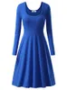 MSBASIC Женское повседневное расклешенное платье миди с длинным рукавом и круглым вырезом в простом дизайне