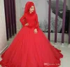 2019イスラム教の赤いウェディングドレス長袖フォーマルホリデーウェアパーティーガウンカスタムメイドのプラスサイズ