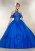 Hunter Beaded Ball Suknia Quinceanera Off Shoulder Halter Neck Appliqued Sweet 16 Dress Tulle Sweep Pociąg Cekinowe Suknie Masquerade