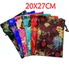 Çok Büyük Parlak Çiçek İpek Favor Çanta Noel Düğün Hediyelik Çantalar İpli Brocade Fabric Depolama Kılıfı 20x27cm 10pcs / Packaging