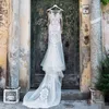 Mermaid Boho Dresses Straps Sexy Backless Long Illusion Sleeves Lace Applique Chapel Train Custom Made Beach Wedding Gown