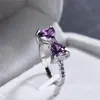 New Crystal Rhinestone Bowknot Ring Female Wedding Rings Purple Gemstone Knuckle Finger Band Imitation Diamond Lady Designer Jewelry Finding