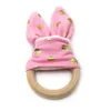 12 Colors Quality INS Baby Infant Wooden Teether Toy Healthy Wood Circle With Rabbit Ear Fabric Teeth Practice Toys Training Ring8885540