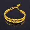 Coeur Conception 18k Or Jaune Rempli Charme Bracelet Mode Femmes Manchette Bracelet Bijoux Cadeau Drop Shipping