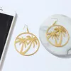 Free Shipping Fashion Women Metal Zinc Alloy Coconut Palm Tree Big Round Circle Drop Earrings High-polished Summer Holiday Earrings Simple