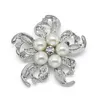 1.4 Inch Vintage Silver Tone Cream Pearl and Rhinestone Crystal Flower Brooch Wedding Dress Accessory Pins