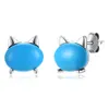 Pendientes de turquesa Gato Noble De moda S925 Plata de ley Diamante azul Mosaico Plug-in Stud Pendiente Encantador Fiesta de cumpleaños de moda popular