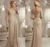 Champagne Mother of the Bride Dresses Plus Size 2023 Chiffon Half ärms Brudgum Godmother Evening Dress for Wedding New Beaded Lac4272866