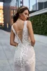 Sexiga sjöjungfru bröllopsklänningar med avtagbart tåg Sheer Jewel Neck Lace Appliques Brudklänningar Illusion Lace-up Back Beach Wedding Dress