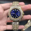 남자 아이스 다이아몬드 시계 골드 스테인레스 스틸 케이스 스트랩 시계 자동 기계 시계의 새로운 업그레이드 버전