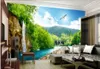 moderne woonkamer wallpapers landschap waterval houten brug 3d landschap achtergrond muur achtergrond schilderij 2671986