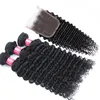 Pacotes de cabelo de onda profunda peruana com fechamento profundo de ondas profundas com pacotes de cabelo humano Pacotes de cabelo virgem peruana profunda