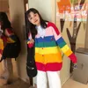 Woherb Printemps 2019 Harajuku Rainbow Cardigan Femmes Pull Lâche Manteau Femme Pull Surdimensionné Lettre Broderie Jumper 20155 S19802