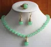 Belle mode bijoux 2 couleurs vert jade collier anneau boucle d'oreille ensemble plaqué or gros cristal pierre de quartz