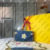 M53692 onda bolsa de corrente mm mulheres lona flores flor denim bolsa bolsa corrente ouro alça ombro saco crossbody noite bolsa