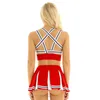 Vrouwen Volwassen Charmante Cheerleader Uniform Cosplay Fancy Clubwear Kostuums Pentagram Back Crop Top met Mini Geplooide Rok Set