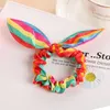 Women Girls Fabric Bunny Ears Elastic Hair rope Fabric Double Color Hair Band Striped kids Rubber Band Hair Accessories M1327