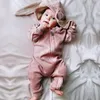 Spring Autumn Infant Baby Rabbit Rompers Cartoon Bunny Hooded Boys Girls Cotton Rompers Child Babies Onesies Overalls Jumpsuits W324