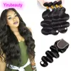 Peruvian Virgin Human Hair 4 Bundles With 4X4 Lace Closure Body Wave Hair Extensions With Closure 8-28inch