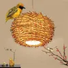 wicker pendant lamp handmade bird nest suspension light hotel restaurant mall bar lounge porch rattan hanging chandelier lighting MYY