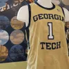 WSK Özel Georgia Tech Sarı Ceketler Basketbol Forması NCAA Koleji Derrick Favors Josh Okogie Kenny Anderson Matt Harpring Jack Price Young