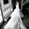 Afryki Plus Size Suknie ślubne z jednym ramieniem Aplikacje Koraliki Wielopiętrowy Tulle Syrenka Suknia Ślubna Długie Szaty Bridal DE Soirée