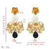 Trendy Gold Metal Flower Drop Dangle Earrings for Women Bridal Baroque Style Pearl Red Blue Crystal Earring Wedding Party Gift297N