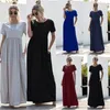Solid Color Short Sleeve Dress Women Fashion New Round Neck Casual Pocket Swing Dresses Hot Sell Summer Designer Female Long Dress Clothing