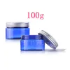 100g x 20 Lege blauwe huidverzorgingscrème Pet potten met aluminium dop, cosmetische crème box containers brede mond fles verzegelde blikjes