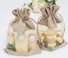 10x14cm Clear Window Jute Gift Bag Burlap Party Favor Sack Bag Linen Drawstring Pouch Organza Jewelry Gift Candy Bag SN13939522892