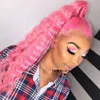 New pink color loose curly synthetic Lace Front Wigs Pre Plucked Perruque Frontal Brazilian Wig For Black Women Bleached Knots