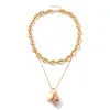 Collana di conchiglie color oro multistrato di moda all'ingrosso Set di gioielli con ciondolo a forma di conchiglia naturale per regalo di compleanno per ragazze da donna