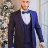 Handsome One Button Blue Groom Tuxedos Notch Lapel Men Suits 3 pieces Wedding/Prom/Dinner Blazer (Jacket+Pants+Vest+Tie) W638